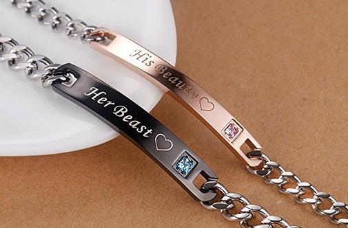 Hot selling New design stocked alloy metal cheap link chain King/Queen couple bracelets for lovers