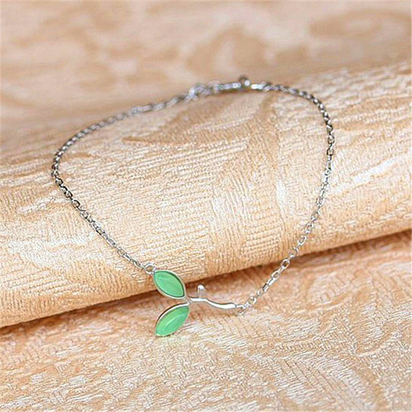 New arrival Fashion 925 Sterling Silver jewelry Lucky green leaf bracelet Original natural opal bracelets Hot sale gem Link, Chain popular