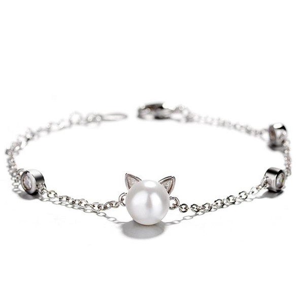 Jane pearls, kitten, sterling silver bracelet, lady's diamond jewelry.