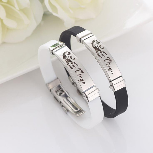 New twelve 12 constellation silica gel stainless steel bracelet