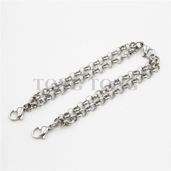 8'' (22cm) 4.4mm 316L Stainless Steel Round Double-layer Rolo Bracelet Living Locket Bracelet (no locket)