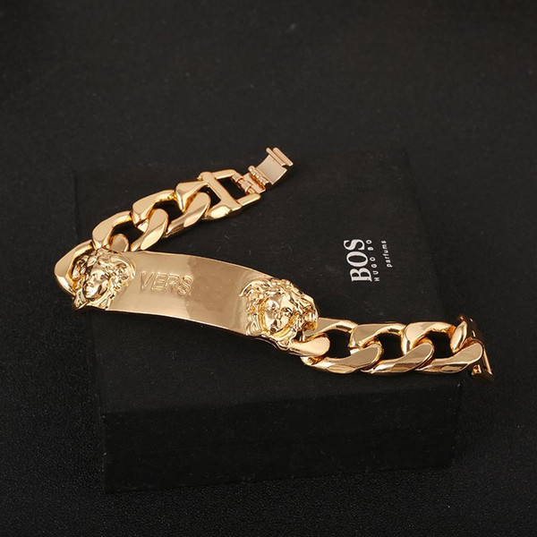 High-end Brand Letters Design Bracelet Gold Plated Chain Brace Lace Head Portrait Accessories Wristband Cuff Punk Bangle Women Men Jewelry