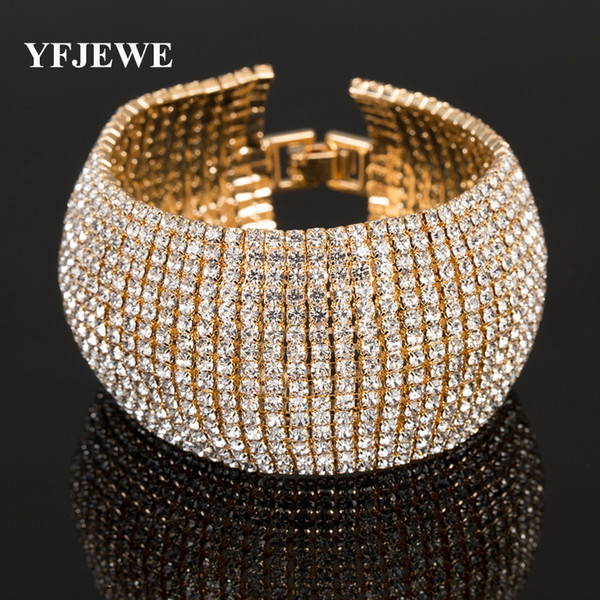 YFJEWE Fashion Full Rhinestone Jewelry for Women Luxury Classic Crystal Pave Link Bracelet Bangle Wedding Party Accessories B122