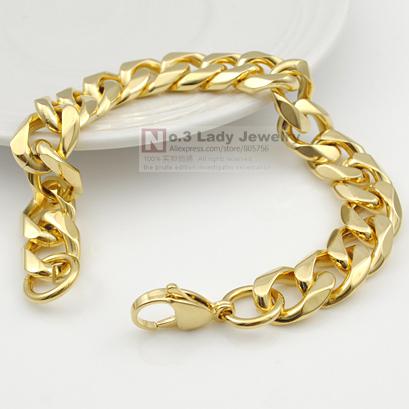 20.5cm 12mm 18K Gold-plated Bracelet Curb Cuban Link Chain Stainless Steel Mens High-Quality Wholesale Jewelry WB514