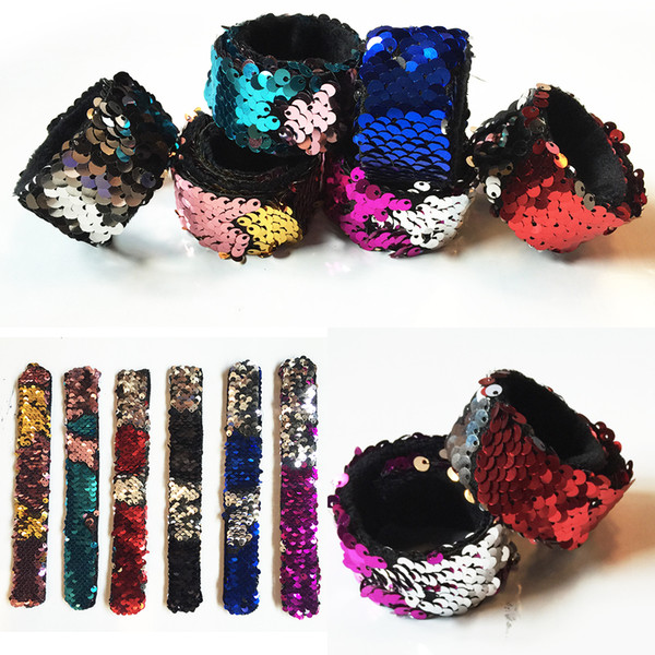 Hot Fashion Mixed Color Flexible Mermaid Sequins Slap Snap Bracelet Wristband Kid Boys Girls Jewelry Gift Free Shipping