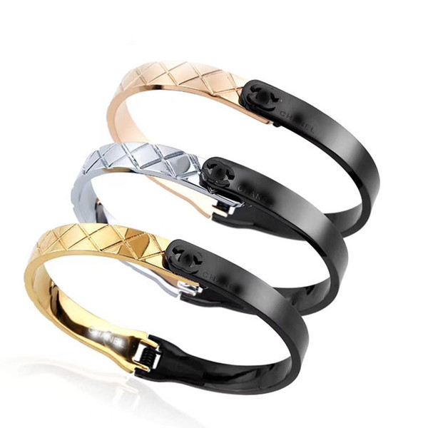 France Paris Brand Slap bangle Snap Brcelet stainless steel Bangle 3 colours Silver Rose gold and Gold Black stylish titanium