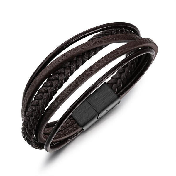 2018 hot superior quality thin PU leather stainless steel Bangle man's bracelet 2018 new fashion boy's gift presents