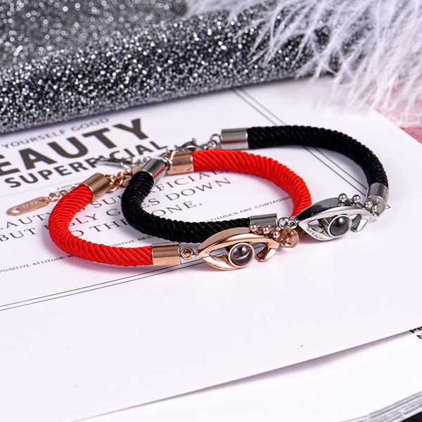 2019 Fashion Charm Women 100 Languages I Love You Memory bracelet Stainless steel Rose Gold Roman Numerals Crystal fashion Red bracelet