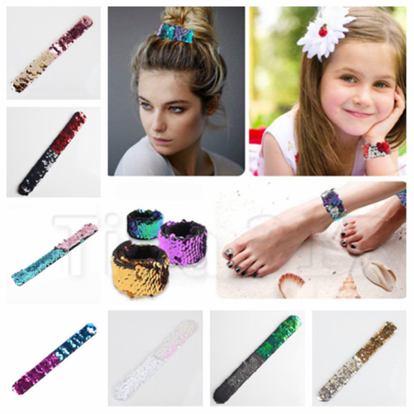 New Mermaid sequin bracelet bendable Slap & Snap Bracelets flash bracelet boy girl child toys party favorite T2C5040