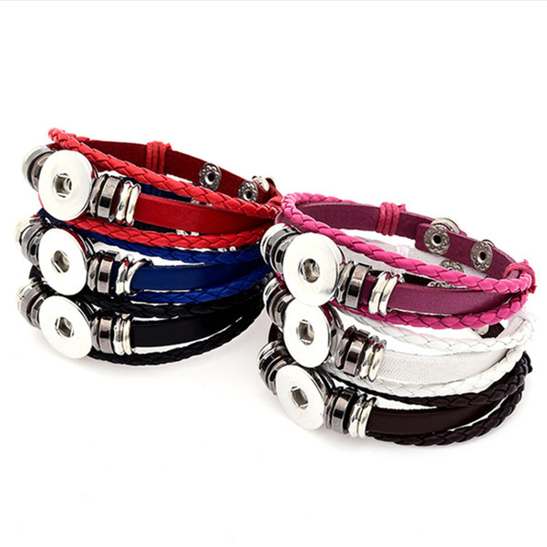 New Women's Fashion Charms bangle Leather Bracelets 18MM Snap Button Bracelet Handmade Adjustable diy jewelrys cuff link hand chain gift