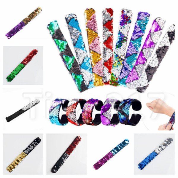 Mermaid sequin bracelet bendable Slap & Snap Bracelets flash bracelet boy girl child toys party favorite T2C5040