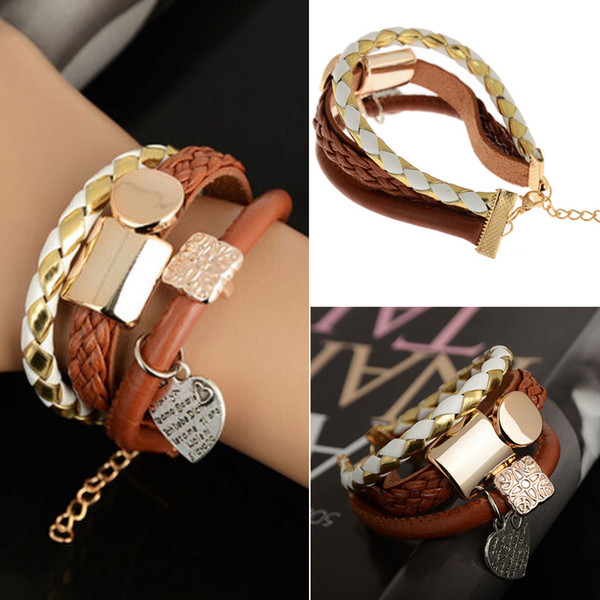 Charm Leather Cute Infinity Charm Heart Wrap Women Bracelet Jewelry Punk Style