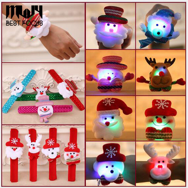 LED Slap & Snap Bracelets Christmas Decorations For Children Gift Toys Flashing Patting Circle Santa Claus Snowman Deer Christmas