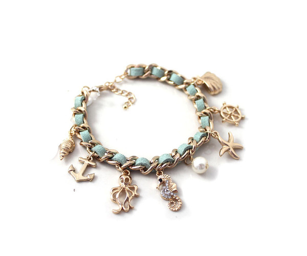 European and American sea ornaments series seahorse shell conch ship anchor starfish bracelet