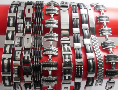 Free Wholesale 10 pcs STAINLESS STEEL RUBBER BRACELETS Wristband men's designs