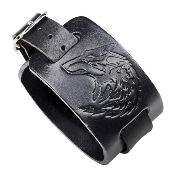 2018 new wolf head leather embossed bracelet rock and roll sports fashion bracelet factory direct cross-border