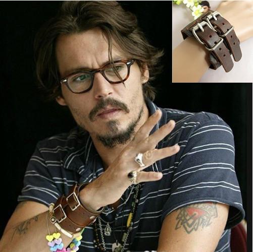 Leather Men Wrap Punk Bracelet Wristband Belt Buckle.Johnny Depp Fashion Jewelry.Pulseira Masculina Male Handmade Bijoux 2016