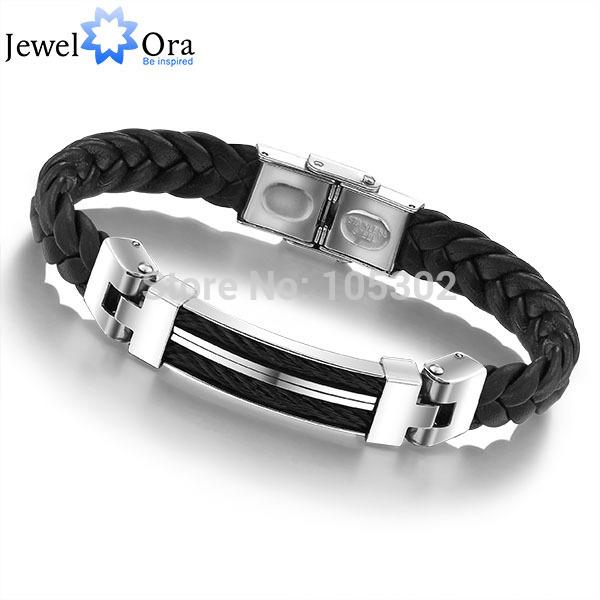 Wholesale Wide Weave Chain Bracelet Men Jewelry 19.5cm 304 Stainless Steel Men Leather Bracelet (JewelOra BA100617)