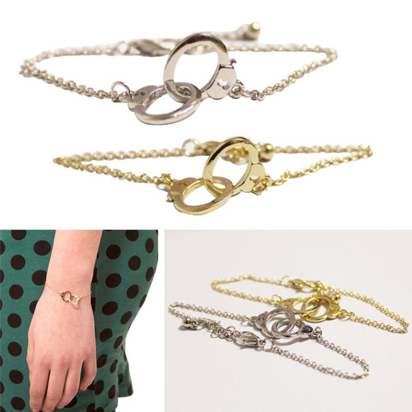 2014 Womens Fashion Charm Plated Handcuff Bracelet Twin Knots Buckle Chain Hand Chain Cuff Bangle CMPJ079