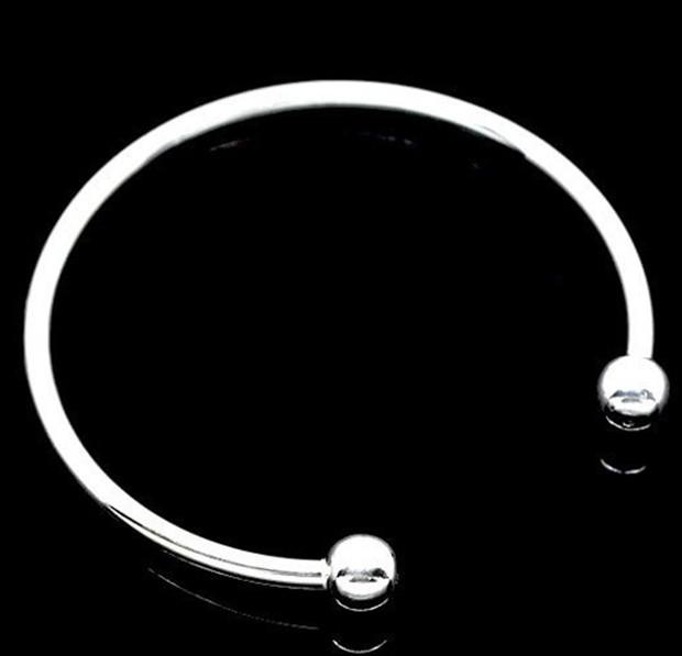 Free Shipping Silver Plated Smooth Bangle Bracelets Fit European Charm Bead 65mm