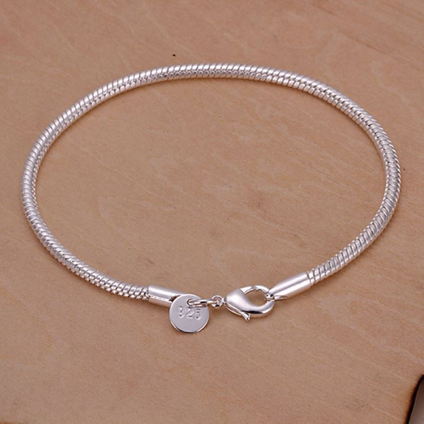 Hot Sale Women Silver Plated 3mm Snake Type Chain Bangle Bracelet Fashion Jewelry Drop Shipping LKNSPCH187