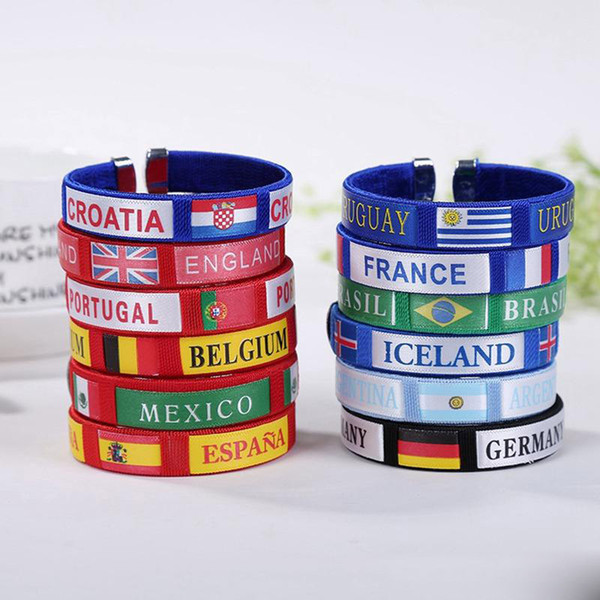 World cup Bracelets Sports Soccer Fans Souvenirs Spain Germany Brazil England France Flag Knitting PVC Bracelet Colorful Jewelry Wholesale