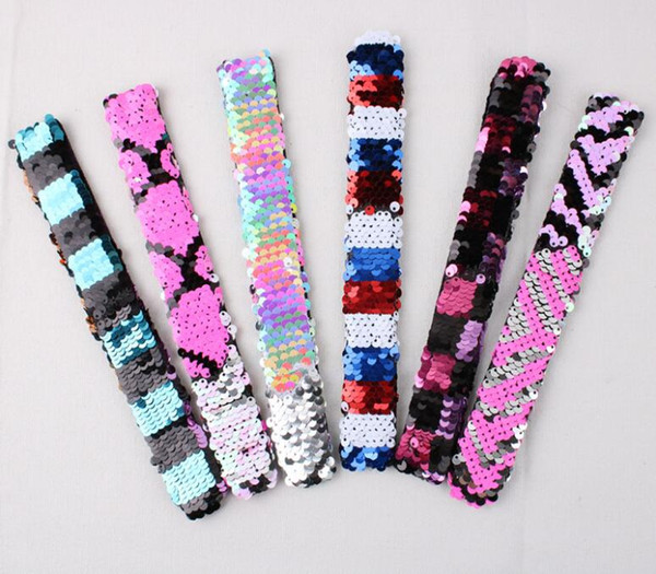 New Popular Multicolor Latest Mermaid Sequins Slap Snap Bracelet Wristband Kid Boys Girls Jewelry Gift Free Shipping