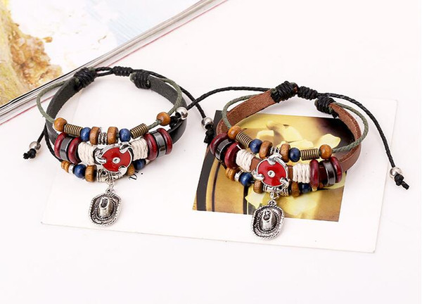 Best gift Retro fashion leather bracelet bead pearl leather bracelet FB453 mix order 20 pieces a lot Slap & Snap Bracelets