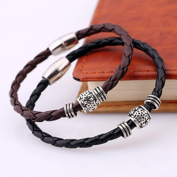 Good A++ High-grade pu leather rope knitting couple magnetic buckle bracelet FB384 mix order 20 pieces a lot Slap & Snap Bracelets