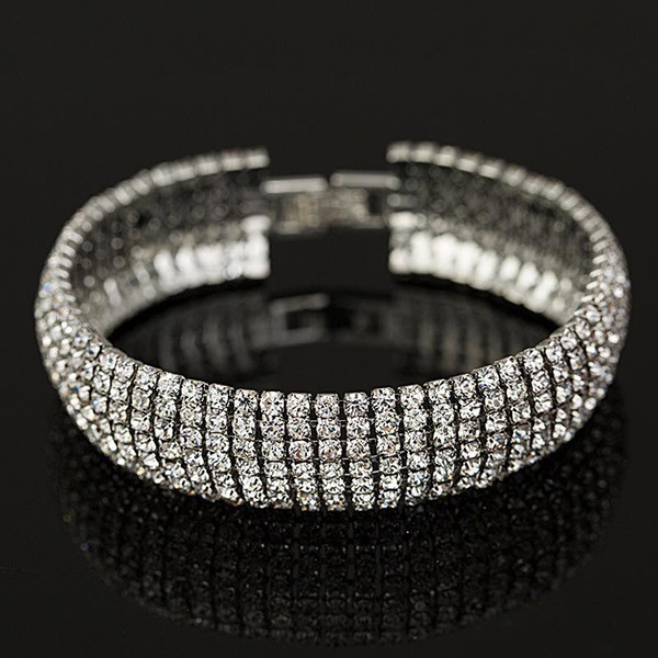 Fashion Full Rhinestone Jewelry for Women Luxury Classic Crystal Pave Link Bracelet Bangle Wedding Party Accessories