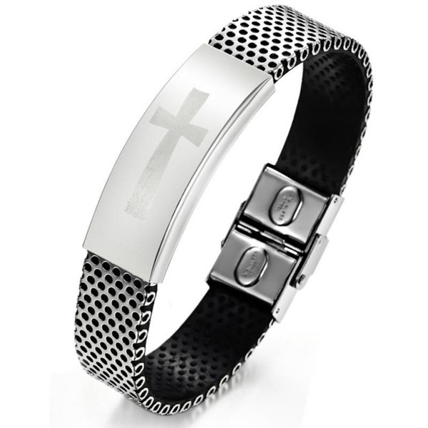 Boutique Men's Titanium Steel Bracelet Mirror cross pattern PU leather bracelet Slap Snap Bracelets Fashion accessories.