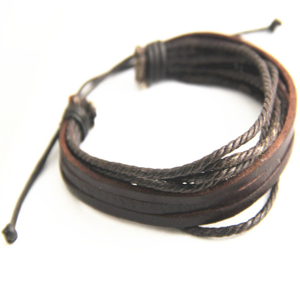 Factory wholesale boy friends gift three Genpiduogen wax rope plus multi-layer hand woven Mens popular Leather Bracelet