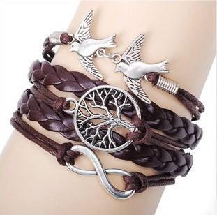 The tree of life and retro bracelet and bird alloy parts manual multilayer woven Bracelet!718