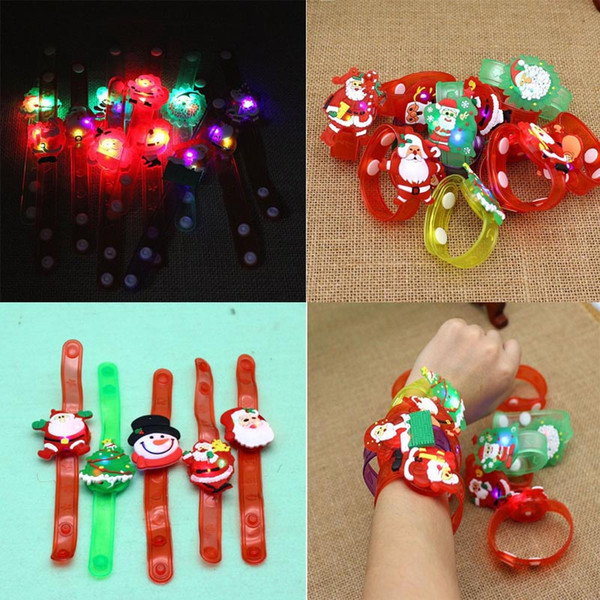 12 PC LED Christmas Flashing Bracelet Children Adult Light Cartoon 2017 New Year Fashion LED Snap Plastic Bracelet