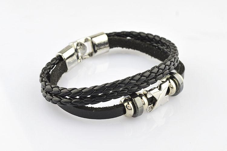 Fashion Korean Woven Mens Titanium Steel Buckle Leather Bracelets