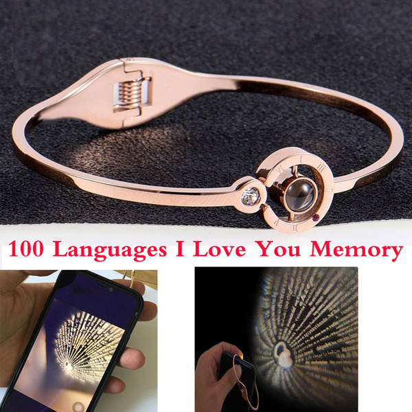 2018 Fashion Charm Women 100 Languages I Love You Memory bracelet Stainless steel Rose Gold Roman Numerals Crystal fashion bracelet