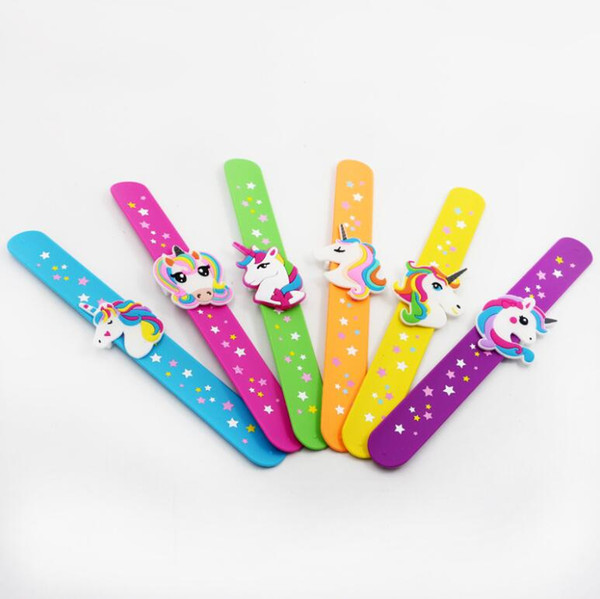 New Colorful Lovely Unicorn Flexible Silicone Slap Snap Wrap Bracelet Wristband Jewelry Kids Cute Gift Free Shipping