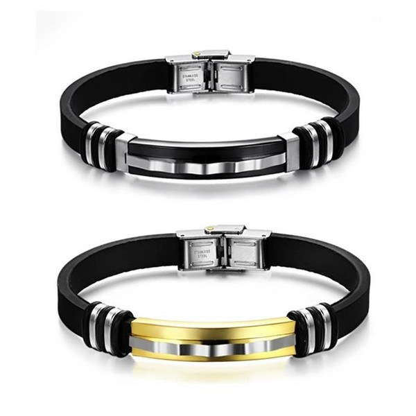 Fashion Bracelet Men's Jewelry Black Silicone Bracelets For Men Stainless Steel Spring Clasp Cheap bracelet Wholesale Free shipping