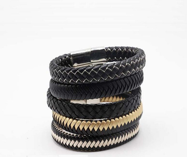 Good A++ New leather pu leather woven bracelet titanium steel bracelet FB478 mix order 20 pieces a lot Slap & Snap Bracelets