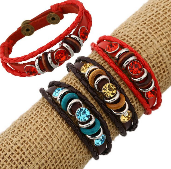 Hot sale Retro personality handmade jewelry cowhide woven hand rope bracelet FB462 mix order 20 pieces a lot Slap & Snap Bracelets