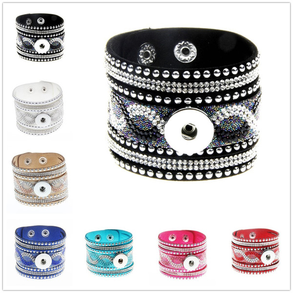 Women's Fashion Charms bangle Leather Bracelets 18MM Snap Button Bracelet Handmade Adjustable diy jewelry cuff link hand chain gifts