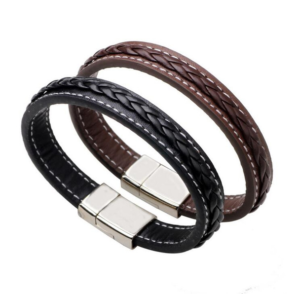 High - grade simple leather woven fashion classic punk titanium steel bracelet FB433 mix order 20 pieces a lot Slap & Snap Bracelets