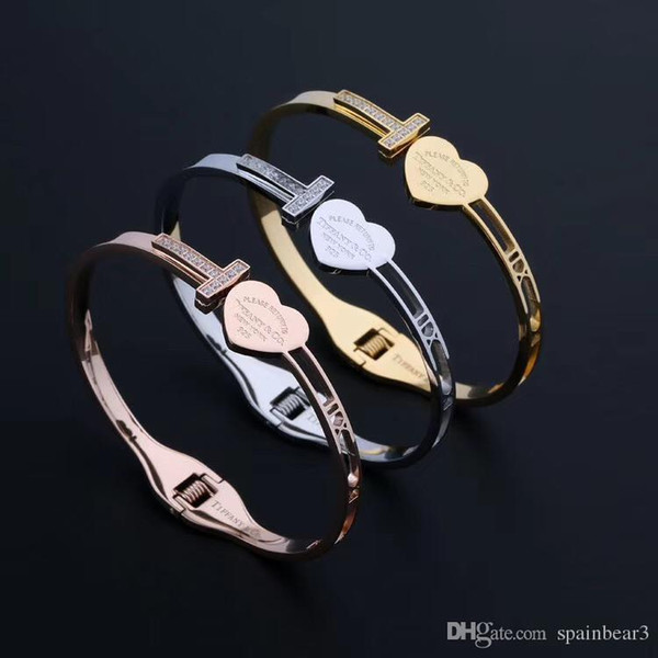 US New YorkT Brand Slap bangle Snap Brcelet stainless steel Adjustable Bangle 3 colours Silver Rose gold and Gold stylish titanium nice