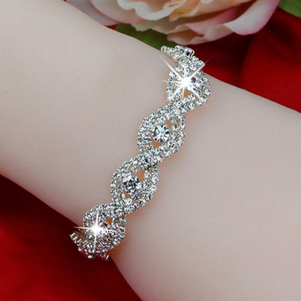 Elegant Deluxe Silver Rhinestone Crystal Bracelet Jewelry Crystal Tennis Bracelet & Bangle For Women Bridal Wedding Jewelry