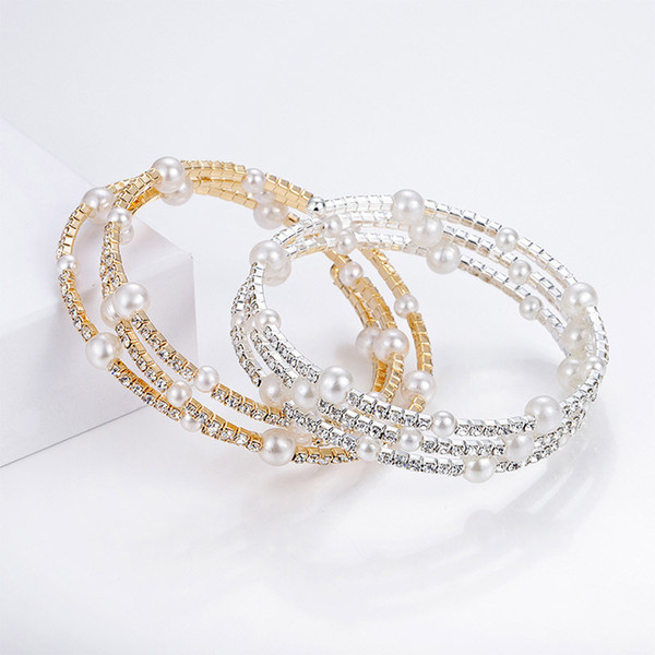 New Trendy Bracelet Rhinestone Crystal Bracelet Wrap Multilayer Elastic Pearl Bracelets For Women Tennis Crystal Bracelets Jewelry