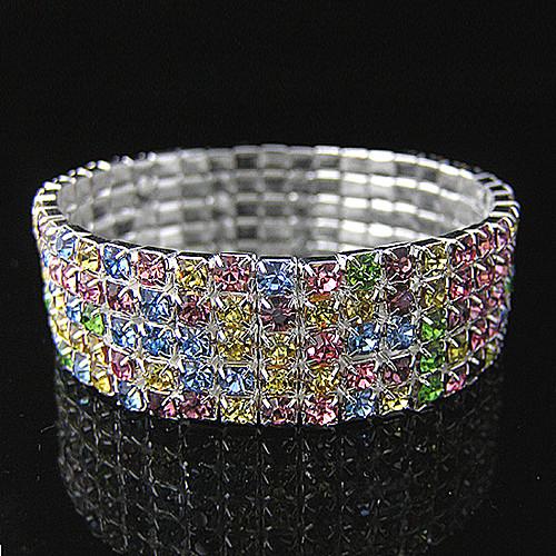 FREE SHIPPING,WHOLESALE FASHION JEWELRY BEAUTIFUL 2/5 ROWS SILVER PLANTED WITH MUTICOLOR RHINESTONE CRYSTAL STRECH BRACELET