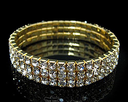 18 K Gold Plated With Clear Crystal Rhinestone Bridal Bracelet For Wedding Party Fashion Jewelry Bracelet