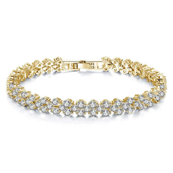 Fashion Roman Crystal Tennis Bracelet Women 18K Gold Bracelets Shining Heart Diamond Love Bracelet Snap Jewelry Wholesale