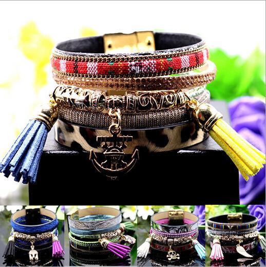 Free shipping 2016 Grow a style flannel bracelet, several weave bracelets, Euro-America HOT SALE Owl, wing, tassels bracelet,Tennis