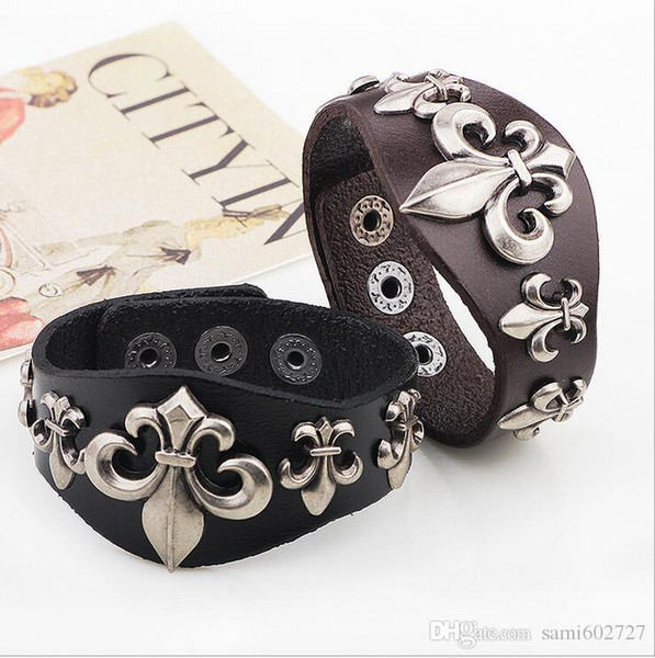 Hot New Arrival Wide Leather Bracelet Cuff Rope Bangles Cowboy Rider Retro Punk Rivet Men Bracelets Romantic LoversGift Pulseras